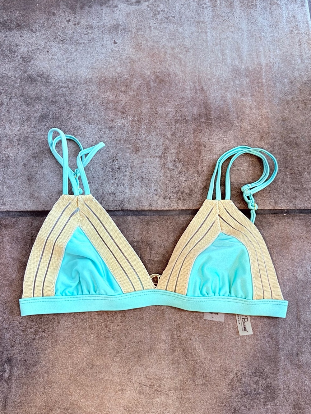 Beach Bunny Aqua & Beige Triangle Bikini Top